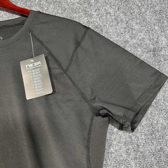 NikSa Tee Shirt Mens Medium Black Stretch Short Sleeve Crew Neck Pullover NEW - Picture 4 of 8